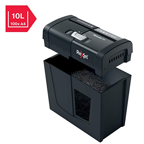 Rexel X6 Cross Cut Paper Shredder, Shreds 6 Sheets, P4 Security, Home/Home Office, 10 litre Removable Bin, Quiet and Compact, Secure Range, 2020122, Black