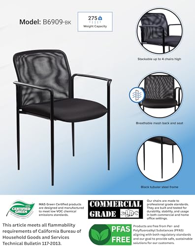 Boss Office Products Stackable Mesh Guest Chair in Black, 250 (B6909-BK)