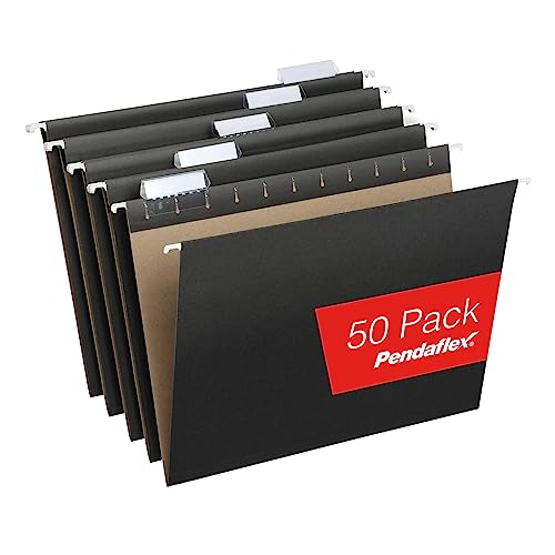 Pendaflex Black Hanging File Folders, 1/5 Cut Adjustable Tabs, 50 Pack