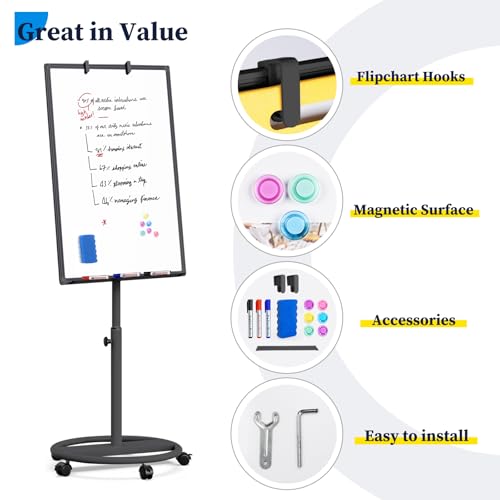Maxtek Whiteboard on Wheels 36 x 24 in, Magnetic Rolling Dry Erase Easel