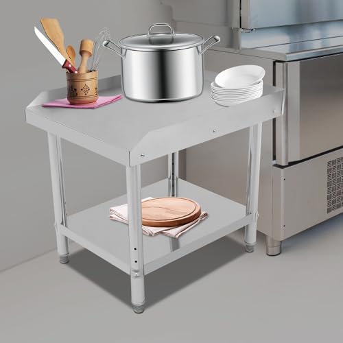 Stainless Steel Equipment Grill Stand, 24*30*26in Stainless Table, Commercial Adjustable Shelf Grill Workstation, Prep Work Table with Backsplash & Sidesplash for Kitchen Home Restaurant Hotel Garage