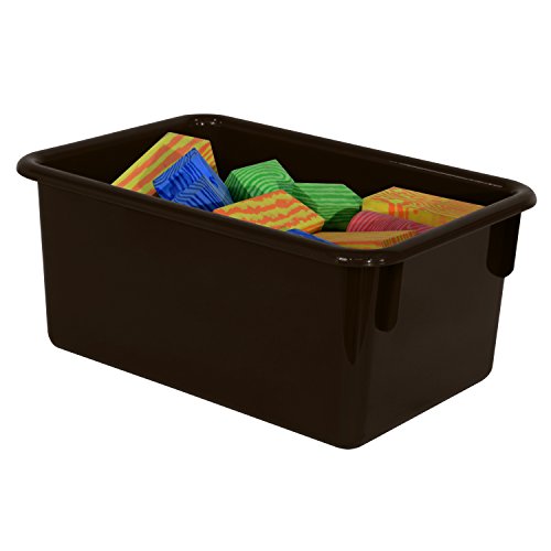 Wood Designs Cubby Storage Bin, Heavy Duty Plastic Containers for Kids Brown Cubby Tray Set of 12