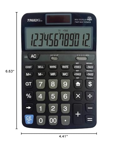 Procalc Truly - Desktop Calculator, Solar + Battery, 12 Digits