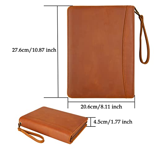 GZRHKJ A5 Genuine Leather Portfolio Notebook Binder, 6 Ring Binder Notebook Portfolio, Refillable Notebook A5 Planner Binder with Binder Pockets (Standard,Brown)