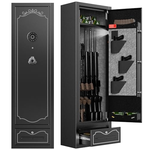 Zevemomo Gun Safes, 8 Gun Cabinet Rifle Safe for Home, Quick & Easy Access Gun Safe for Rifles and Pistols with LED Light & Drawer, Electronic Lock(No assembly required)