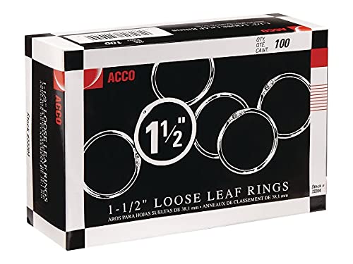 ACCO 72204 Metal Book Rings, 1 1/2-Inch Diameter, 100 Rings/Box