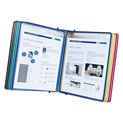 GFSGHZZ Wall Mount Catalog Display Rack - Wall Mount Reference and Display System, Wall-Mounted Page Flip Folder, 10 Double-Sided Panels, A4 Loose-Leaf Transparent Page Display Stand,Multi-Coloured