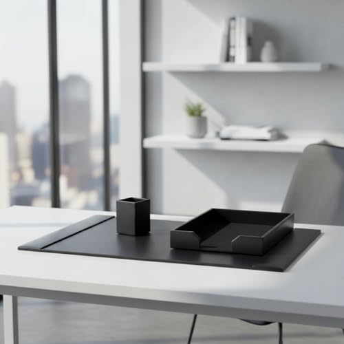 Dacasso Black Bonded Leather Luxury 3 Piece Desk Set - Blotter Pad & Desk Mat Organization Essentials - Executive Decor and Surface Protector
