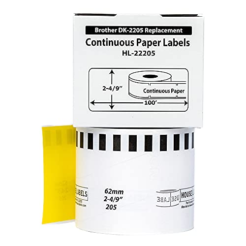 HouseLabels Compatible with Brother DK-2205, Yellow, 2-4/9" x 100'
