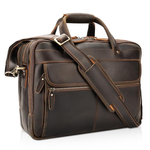 Polare 15.7" Full Grain Leather Briefcase Business Laptop Bag for Men