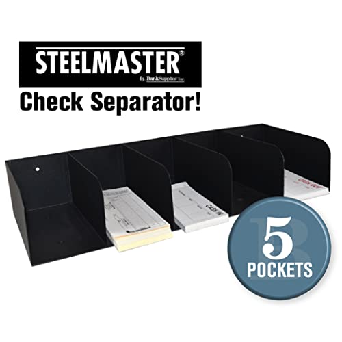 STEELMASTER by BankSupplies Steel Document Organizer - 5-Pockets - Black - Powder Coated Crinkle Finish - Scratch & Chip-Resistant - Check Separator, Deposit Slips, Letter Organizer, Money & Bills