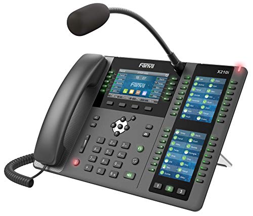Fanvil X210i Paging Console Phone, 4.3-Inch Color Display, Two 3.5-Inch Side Color Displays for DSS Keys. 20 SIP Lines, Gooseneck Microphone, Dual-Port Gigabit Ethernet, Power Adapter Not Included