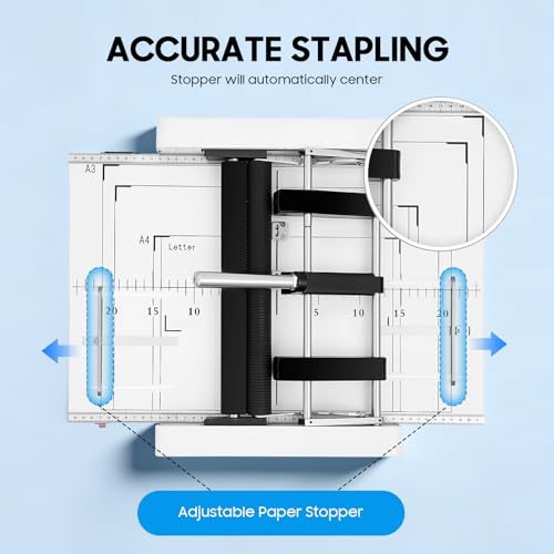 A3 Booklet Folding Binding Machine, 11.7"×16.5" Paper Folder Stapler Machine, Automatic Book Maker Stapling Machine, with 2 Adjustable Block, 200-300Books/h, Applicable Staples 24/6, 24/8