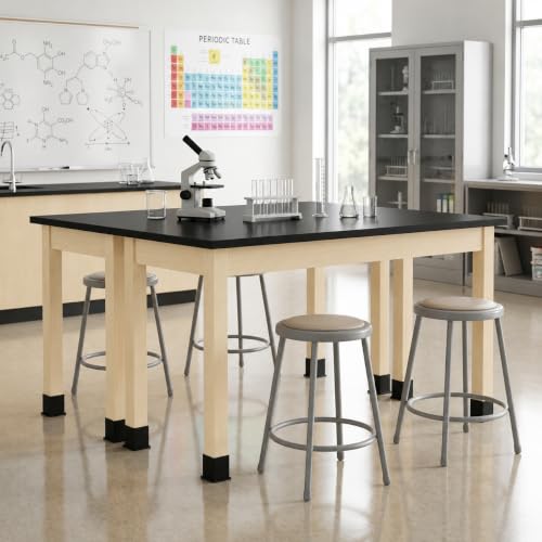 Learniture by Diversified Woodcrafts Science Lab Table, Chemical-Resistant Laboratory Table with Black High-Pressure Laminate Top, Solid Maple Legs, STEM Classroom, Science Lab & Workshop Furniture