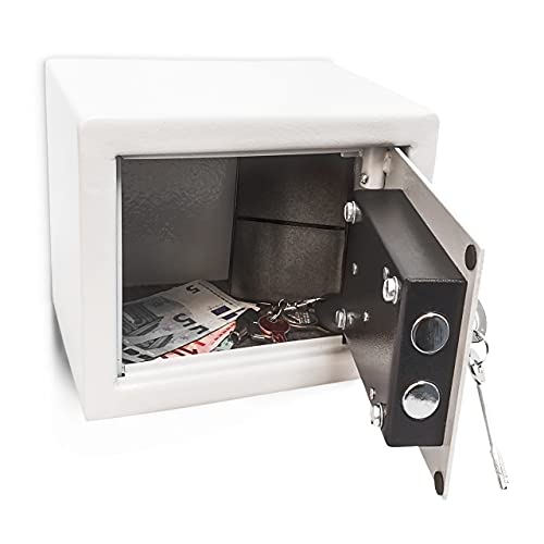 Relaxdays 10010086 Wandtresor 23 x 17 x 17 cm, Home/Office Mini Steel Safe with 2 Locking Bolts & 2 Keys Free-Standing Or Wall Mounted