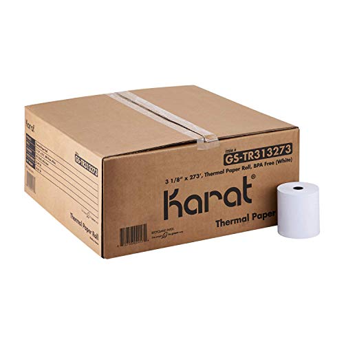 [3 1/8" x 273' - 50 Rolls] Karat BPA-Free Thermal Paper Rolls - Receipt Paper for POS, Credit Card & Cash Register - Clear & Fine Print