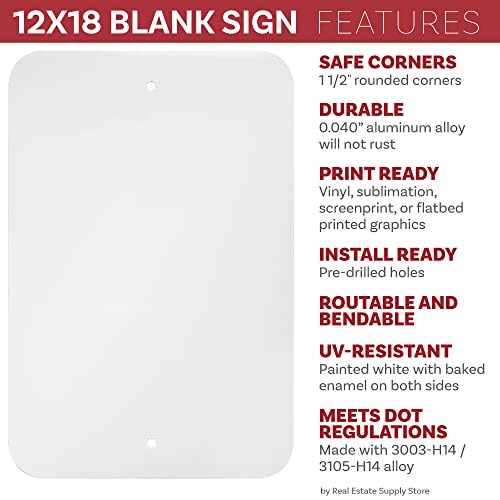 12” x 18” Metal Sign Blank, Print Ready White .040” Aluminum with Rounded Corners and Baked Enamel on Both Sides (50)