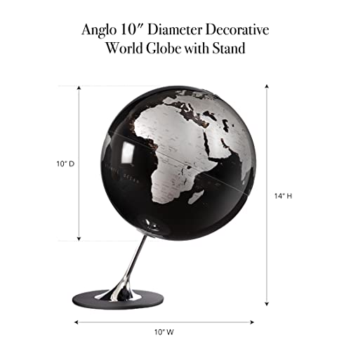 Waypoint Geographic Anglo Globe, 10” Designer Series Minimalist Decorative World Globe, Angle-Mounted, For Home and Office Decor, Black