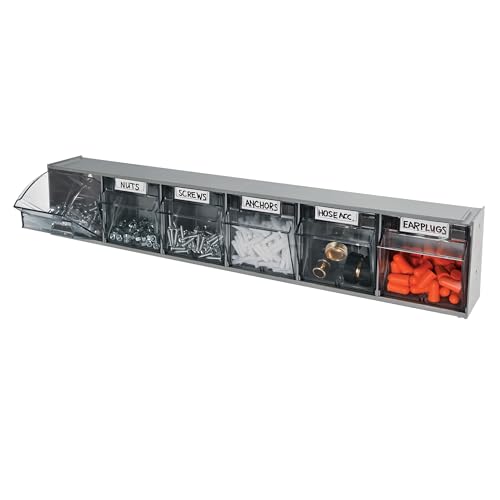 Deflecto Six-bin horizontal tilt bin storage system, 23-5/8w x 3-5/8d x 4-1/2h, Gray (20609B1PK)