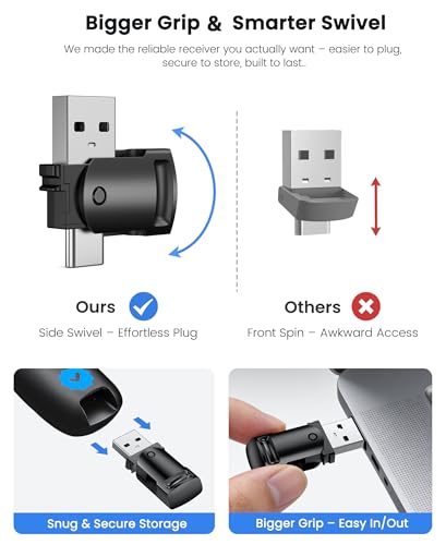 Wireless Presenter Clicker with Bluetooth & USB+Type-C Receiver, Red Laser Pointer, Powerpoint Clicker with Volume Control for PowerPoint/Keynote/Google Slides, Compatible with Laptop/Mac/PC/Android