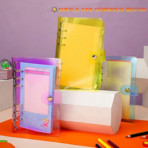 QERTYHKK 3 Pieces A6 PVC 6- Binder Notebook Cover with Snap Button Closure Loose Leaf Folder for Journal Planner Office Stationery
