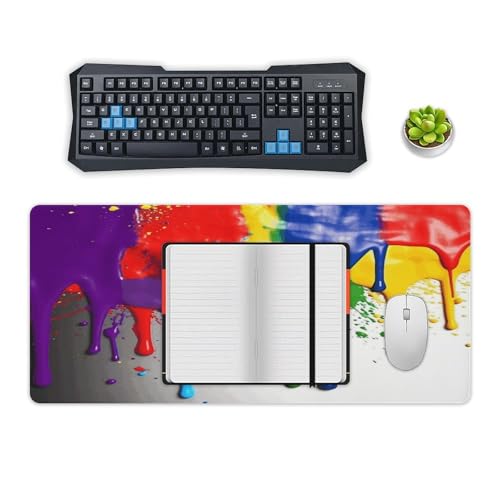Paint Splatter Backdrop Locked Edge Desk Mat & Mouse Pad Premium Rubber Desk Protector Large Size for Laptop/Keyboard Multi-Size Optional for Home Office Internet Cafe