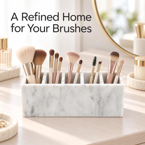 White Marble Pen Holder, Natural Stone Pencil Cup and Makeup Brush Holder