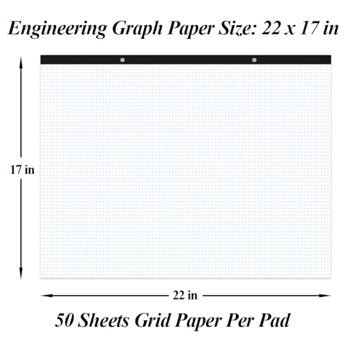 (2-Pack) Large Engineering Graph Paper - 22" x 17" Grid Paper, 100 Sheets/200 Pages, 4"x4" Grid Pad Giant Drafting Pad Sketching Graph Paper for Engineer Architect Designer Mathematician Draftsman