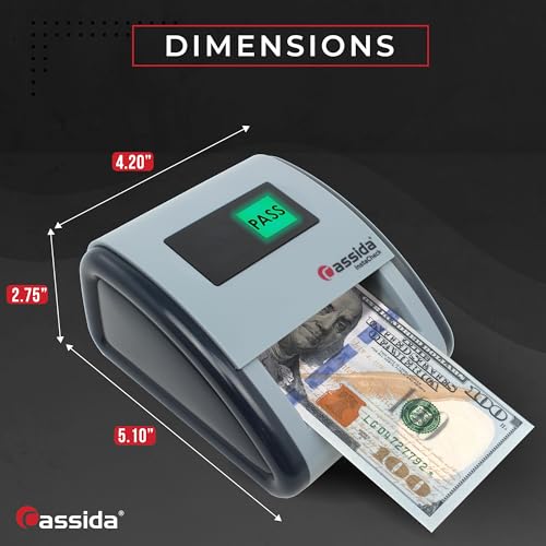 Cassida InstaCheck Small Footprint, Easy to Read Automatic Counterfeit Detector with Infrared, Magnetic and Ultraviolet Sensors, Compact and Lightweight Grey 11-3/4" x 9-1/2 (Pass/Fail)
