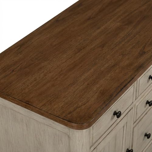 Bison office Antique White Farmhouse Credenza, Chestnut Top, Pine Solids, Hickory Veneers, Spacious Storage and Durable Wood Build