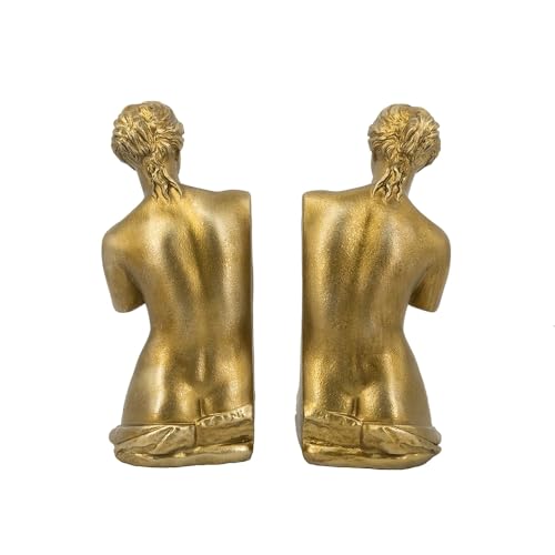 Set of 2 Artistic Venus de Milo Bust Bookends - 4.5x5x10 with Gold Finish, Decorative Bookends for Shelves | Book Organizer, Office Accessories Organizer Desk