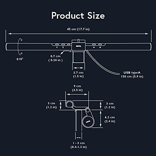 BenQ Screenbar E-Reading LED Computer Monitor Light Lamp with Auto-Dimming and Hue Adjustment Features, Matte Black USB Powered Office Lamp (ScreenBar_Black) Complements with Backlight/RGB setups