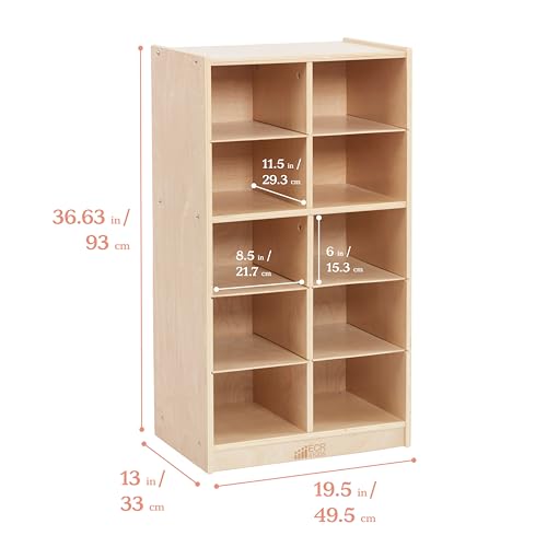 ECR4Kids 10 Cubby Mobile Tray Cabinet with Bins, 5x2, Natural