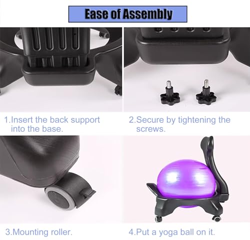 CMYUN Yoga Ball Chair Stability Ball Chair with Back Support, Desk Sitting Balls with Wheels & Air Pump, Ergonomic Balance Yoga Ball, Exercise Fitness Seat, 55cm