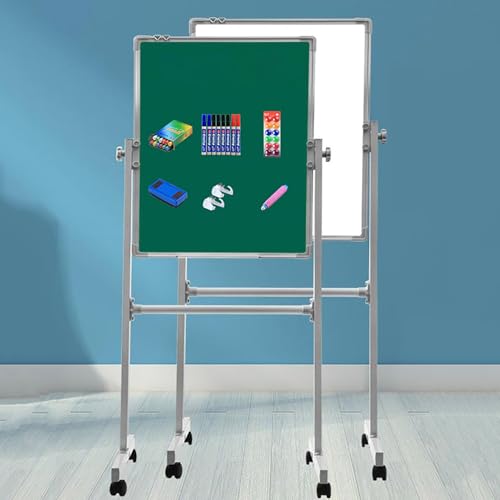 TRUNXUCL Double Sided White Board with Stand, Rolling Whiteboard on Wheels, Standing Dry Erase Board Magnetic, Adjustable Height(50x70cm/20x27.5in)