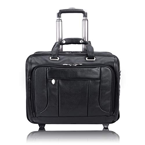 McKlein, S Series, WEST Town, Pebble Grain Calfskin Leather, 17" Leather Fly-Through Checkpoint-Friendly Patented Detachable -Wheeled Laptop Briefcase, Black (15705)