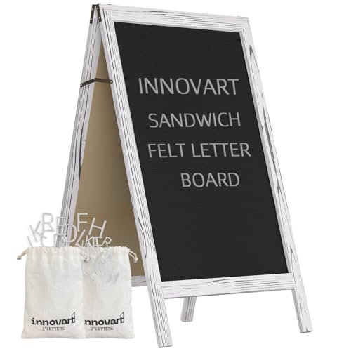 INNOVART A-Frame Sidewalk Sign 40" x 26", Double-Sided Felt Sandwich Letter Board with Changeable Letters, Letter Board Sign with Stand for Restaurant, Retail, Church, Wedding, Outdoor Event, White