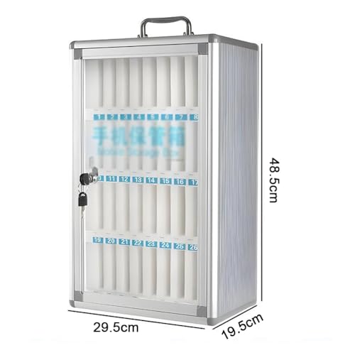 Zfmnoyev Aluminum Alloy Cell Phone Organizers, Classroom Cell Phones Pocket Chart with Door, Wall-Mounted w/Portable Handle, Key Lock, Handwritten Tags, for Office, Gym(29.5x19.5x48.5cm)