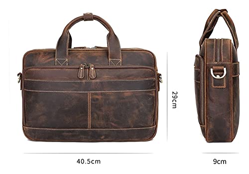 CcacHe Crazy Horse Leather 15.6" Laptop Briefcase Business Office Shoulder Handbags Retro Cross-Body Messenger Tote Bag (Color : Black, Size : One Size)