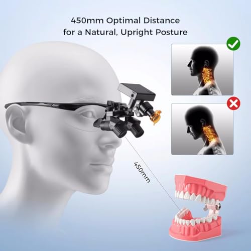 BONEW-Oral 3X/4X/5X/6X High Magnification 450mm Ultralight Ergonomic Surgical Binocular Loupes Magnifying Glasses Ergo Loupes Pupil Distance Adjustable DY-119 (5, x)