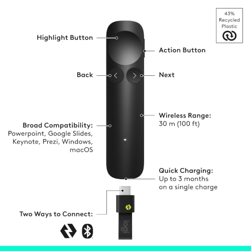 Logitech Spotlight 2 Presentation Remote Wireless Clicker Haptics - Black
