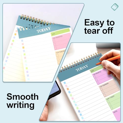 A5 Undated Daily Planner, Spiral‑Bound To‑Do List Notepad(2 Packs,)