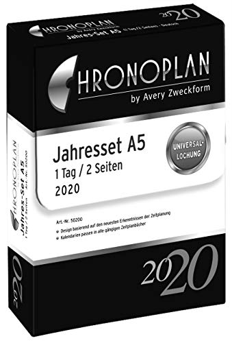 Chronoplan 50200 calendar insert 2020 (year set A5 with daily plans (148 x 210 mm), replacement calendar, ideal for professional daily planning, multi-punched (1 day on 2 pages)) white