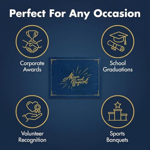 PaperDirect Above and Beyond Certificate Jackets, 9 Inches x 12 Inches Folded, Blue with Gold Foil, Certificate Cover for School, Work, Diplomas, Graduation & Awards, Certificate Holder, 50 Count