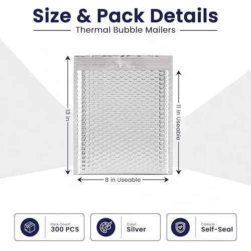 Waterproof Self-Seal Insulated Foil Thermal Bubble Mailers 8x11, 300-Pack