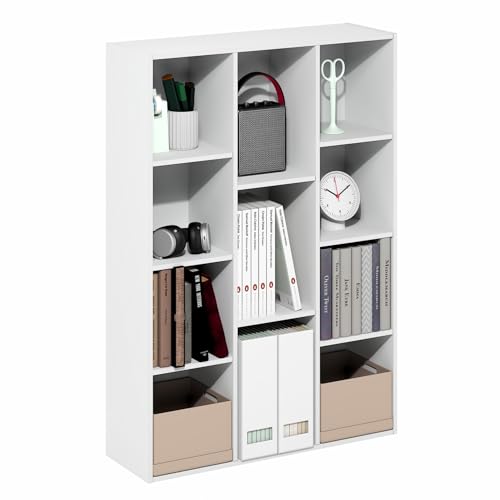 Furinno LUDER Book Shelf, 11-Cube Bookcase, Standing Bookshelf, Open Storage Shelf, Closed Back, Easy Assembly, 9.4 x 29.1 x 41.7 Inches, for Home Office, Living Room, Plain White