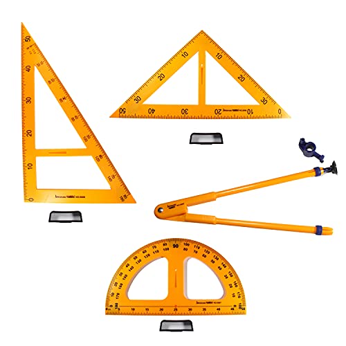 Utoolmart Teaching Protractor, Geometry Measurement Tool, Plastic Magnetic Protractor, Classroom Whiteboard Geometry 4 Piece Set, Measuring Ruler Tool for Whiteboards and Chalkboards, 1 Set