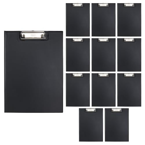 Idena 90294 Clipboard Folder for DIN A4, Pack of 12, Portrait Format, PVC Coated Clipboard in Black, with Lid