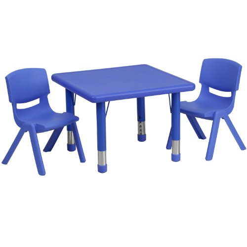 EMMA + OLIVER Blue 24" Square Activity Table Set with 2 Chairs
