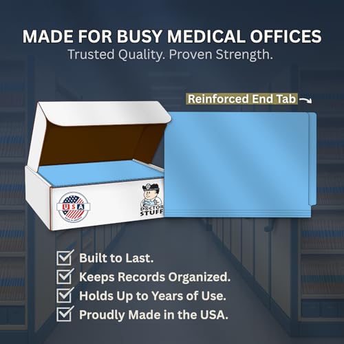 Blue File Folders, Doctor Stuff, Legal Size Reinforced End Tab Folder, 14 pt Stock, Carton of 250